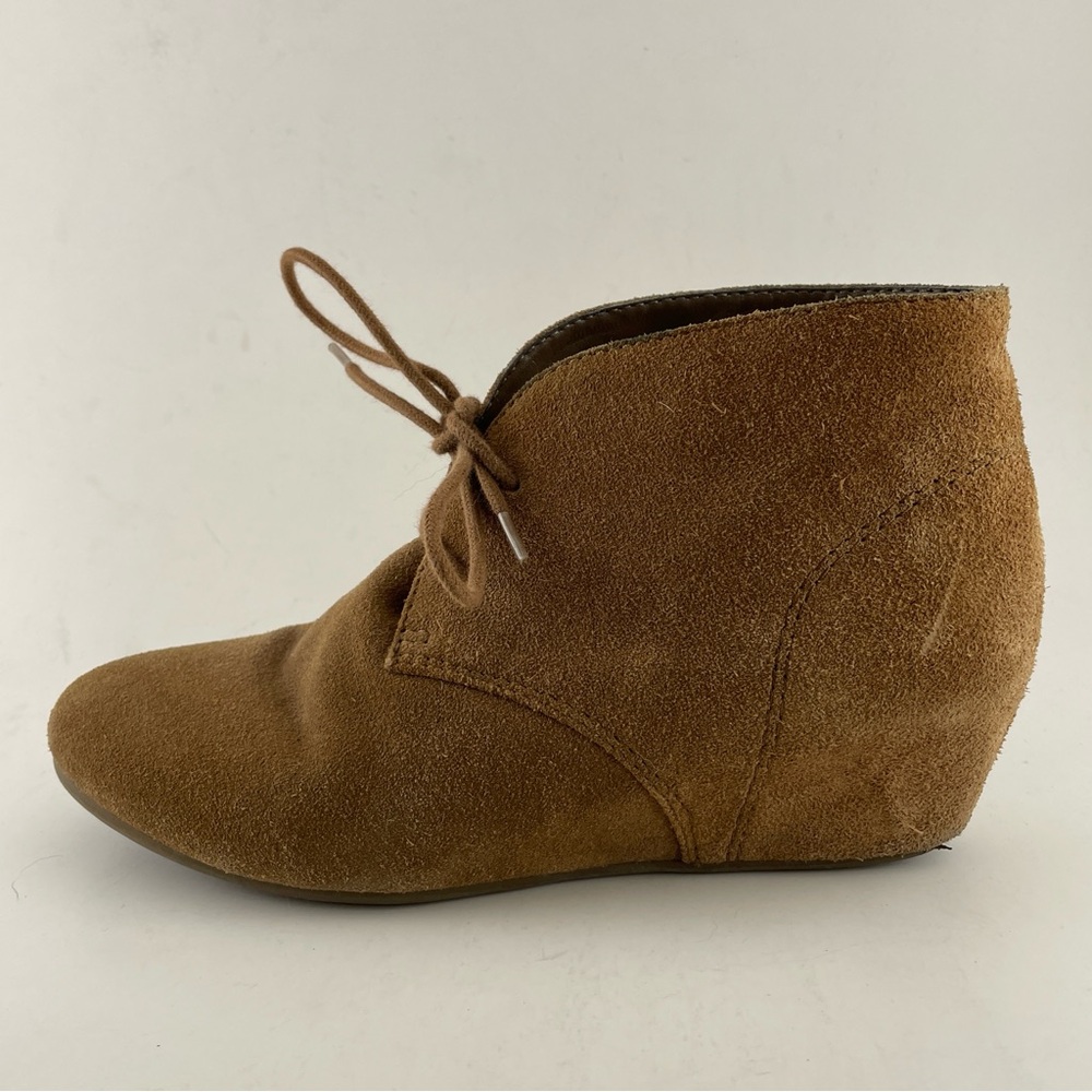 Nine West Brown Suede Wedge Ankle Booties Lace Up Size 8M